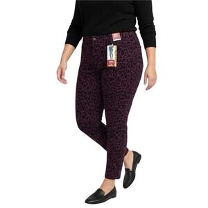 Jordache Luxe Touch Skinny Mid Rise Jeans‎ Purple Leopard Print Womens 22W NWT